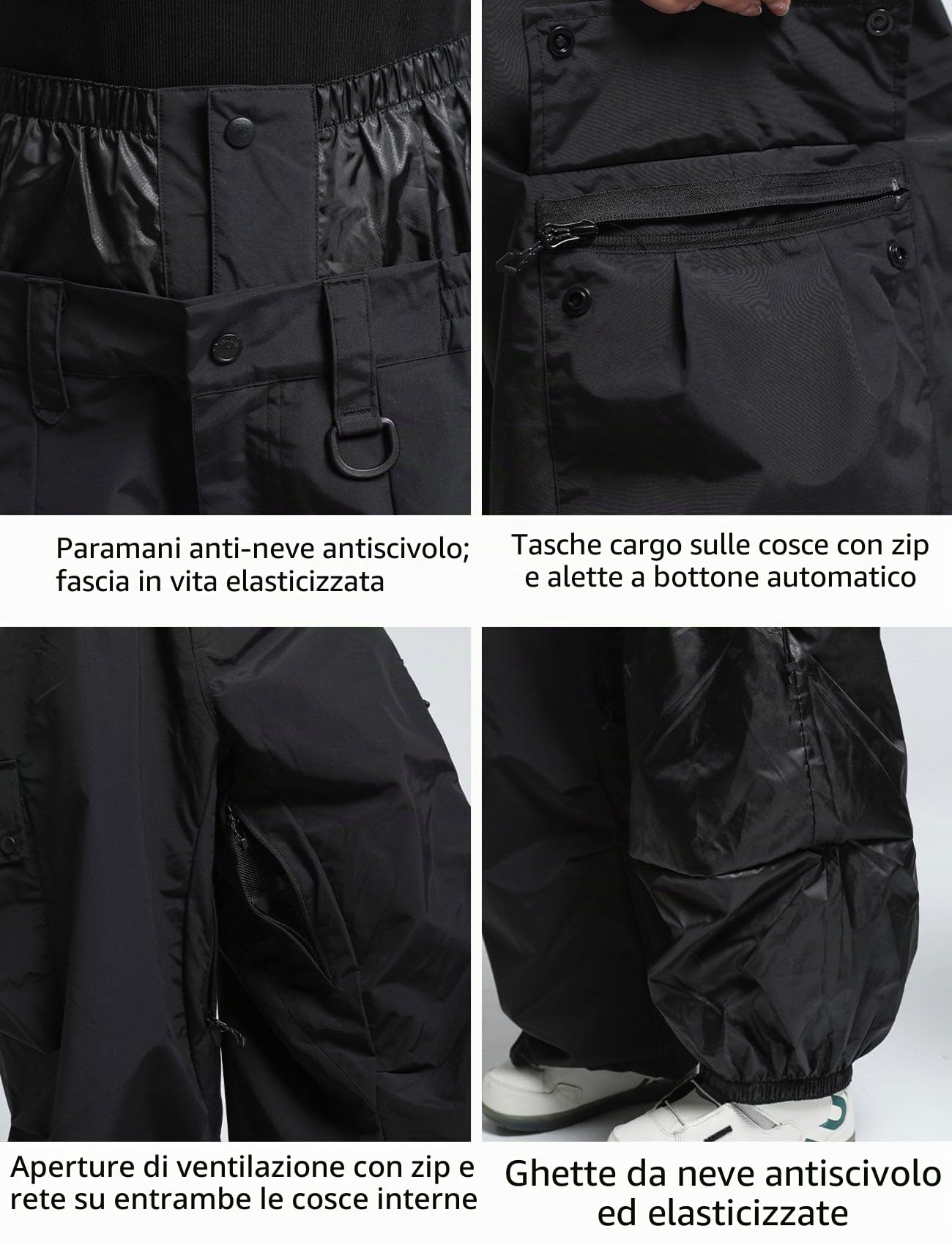 GSOU SNOW Uomo Donna Pantaloni da Sci Baggy Pantaloni da Snowboard Larghi - Multitasche Impermeabile Antivento Traspirante Calda