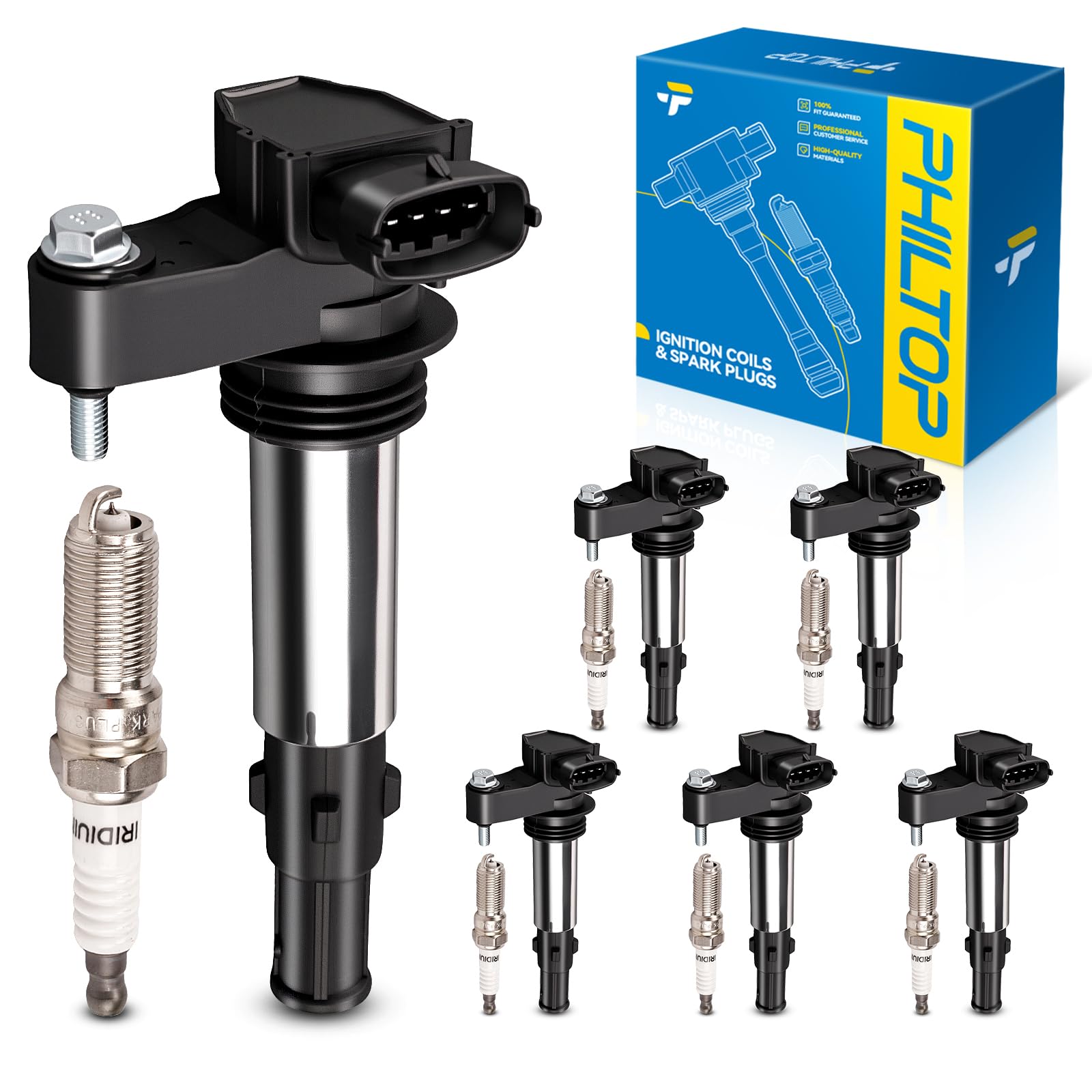 PHILTOP Ignition Coil UF375 &amp; Iridium Spark Plugs Fit for Traverse