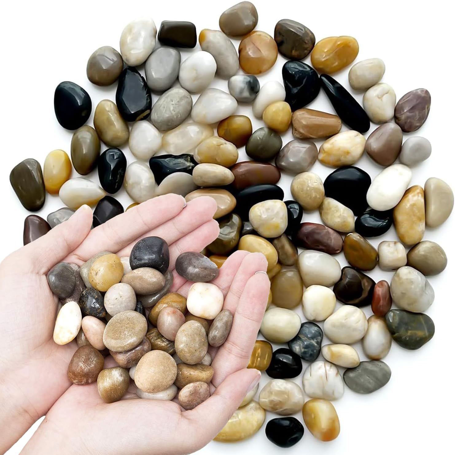 Pebbles Polished Gravel Natural River Rocks Ornamental Pebbles Garden Landscaping Stones Small Decorative Rocks for Fountain Aquarium Plants Vases Landscaping (Mixed Color, 1 LB)