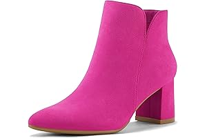 Women's Hot Pink Chunky Heels Pointed Toe Ankle Boots