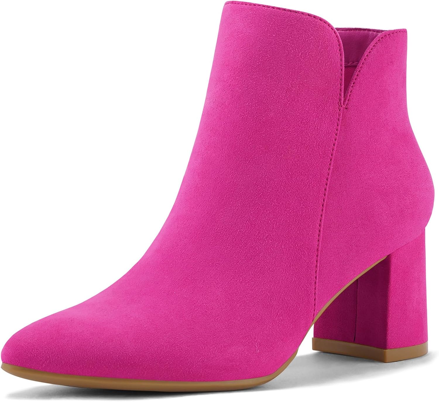 mysoft Women's Ankle Boots Chunky Block Low Heel Comfortable Pointed Toe Side V Cutout Dressy Office Booties with Zipper