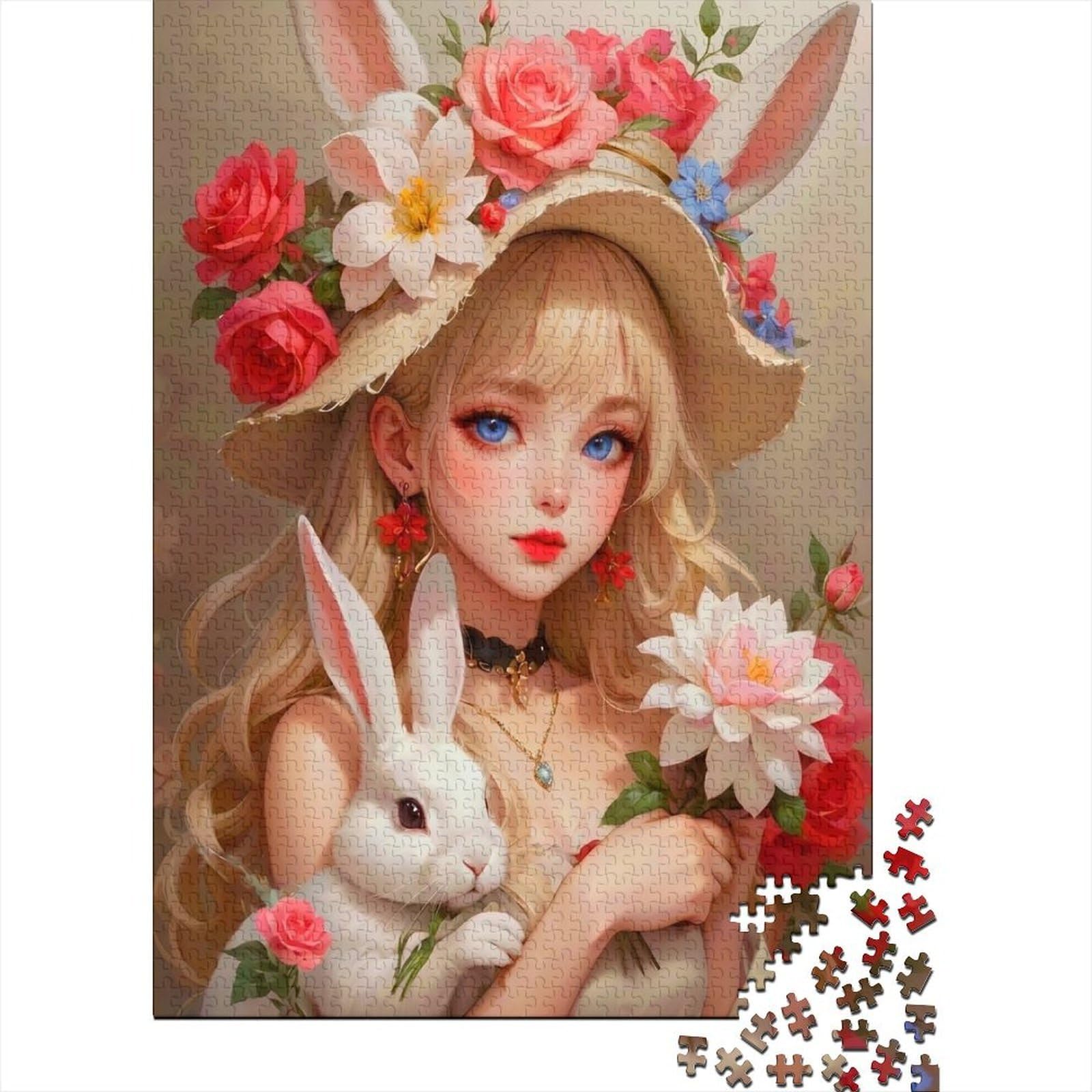 1000pc Jigsaw Puzzle for Adults Girl Rabbit Flower Premium Paper