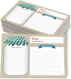 Neatz Mason Jar Recipe Cards - 50 Double Sided Cards, 4x6 inches. Thick ...