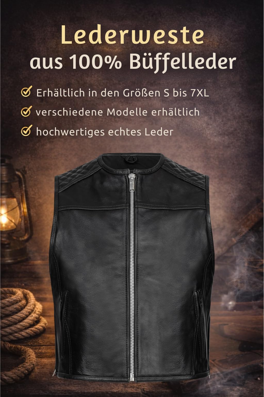 PAULGOS Lederweste Weste Kutte Leder Biker Rocker Motorrad Clubweste Bikerweste Motorradweste Schwarz BW9