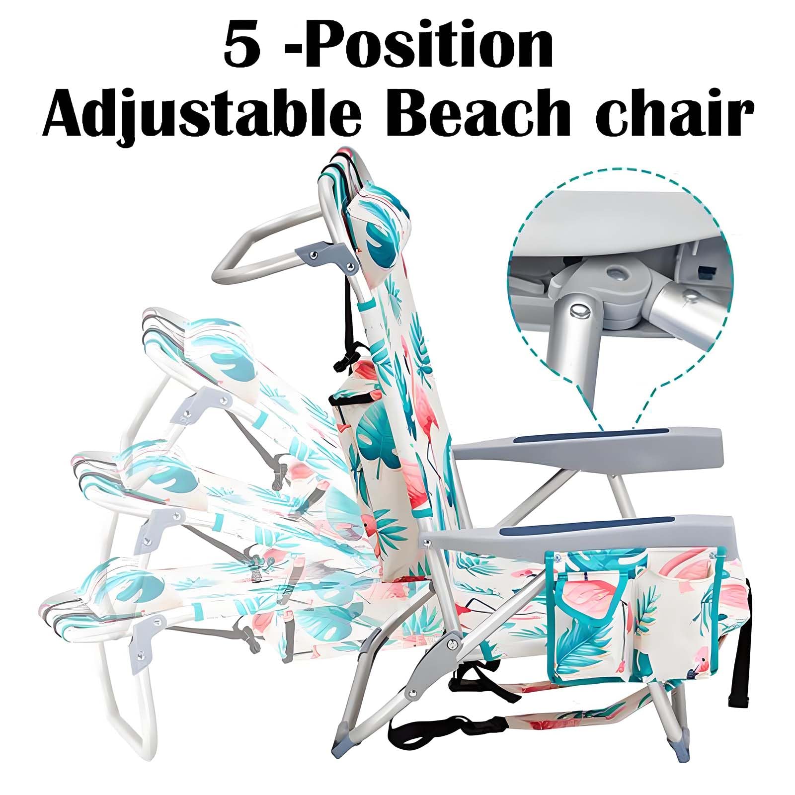 Tall Back Beach Chair With Cooler Bag - 5 Position Folding Camping Chair, Lightweight With Cup Holders