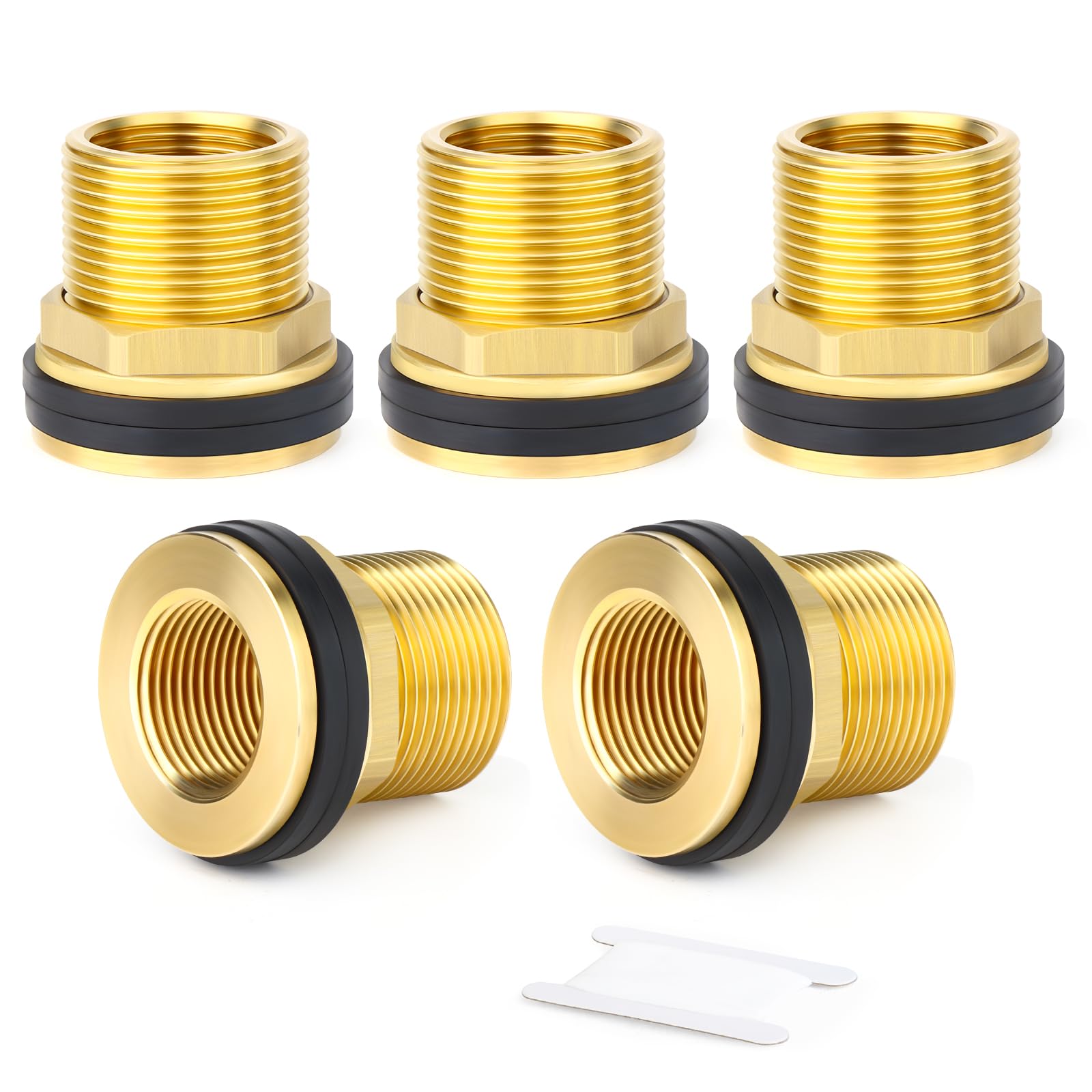 MEANLIN 5PCS Brass Bulkhead Tank Fitting, 3/4" BSP Male to 1/2" BSP Female Thread Water Tank Connector with Rubber Gaskets for Water Tanks, Ponds, and Plumbing Systems