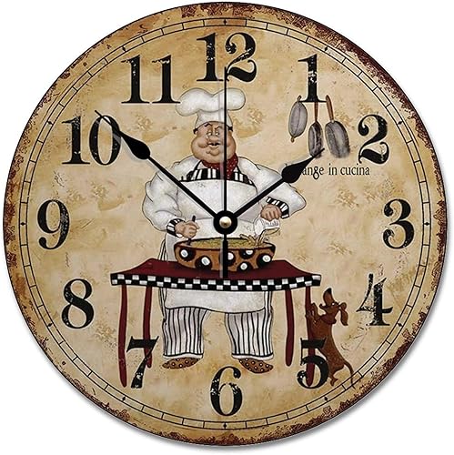 Miniatura 15 de ArogGeld Itanlian ChefRound - Reloj de pared para cocina, funciona con pilas, 12 pulgadas, silencioso, sin tictac, reloj colgante de granja, Estilo