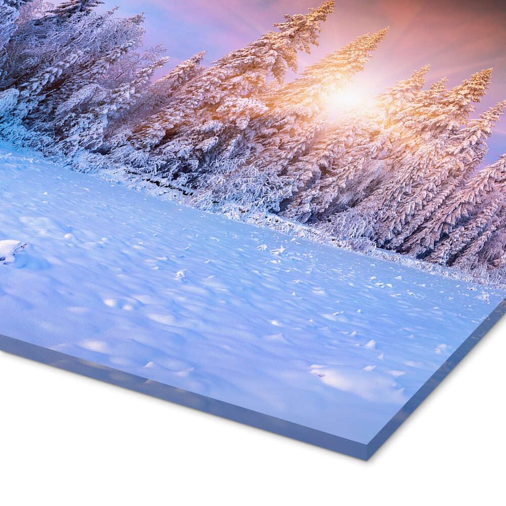 Alba Inverno Neve Quadri. Foresta su tela Wall Art. Immagine di paesaggio moderno per soggiorno Decorazioni per la casa 60x102 cm (23,6x40,1 pollici) Con cornice