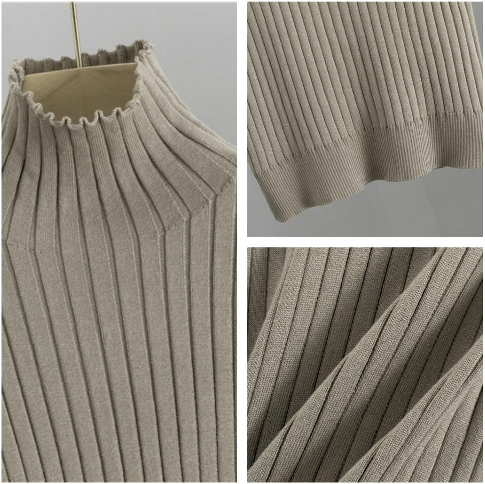 3 Piece Sweater Pants Sets for Women, Long Sleeve Cardigan Sleeveless Turtleneck Tank Top and Wide Leg Pants Matching - Image 5