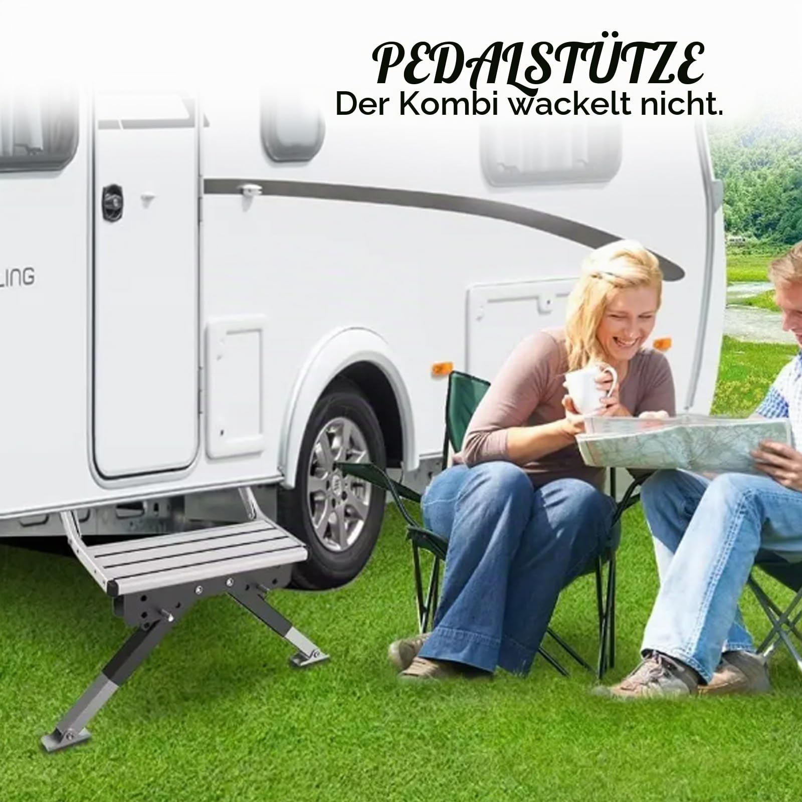 Aisny Wohnmobil Stufenstabilisator Set, Wohnmobil Zubehör für Wohnwagen und Wohnmobile Höhenverstellbar von 7cm bis 29cm Wohnmobil Zubehör für Außenstufen von Wohnmobilen zum Verstauen Ohne Entfernen