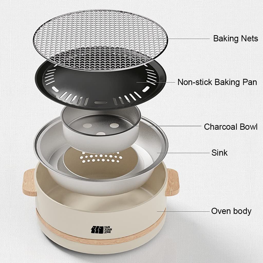 Barbecue Portatile A Carbone Con Griglia Bifacciale – Stufa Da Esterno Leggera Con Manico In Legno E Set Accessori