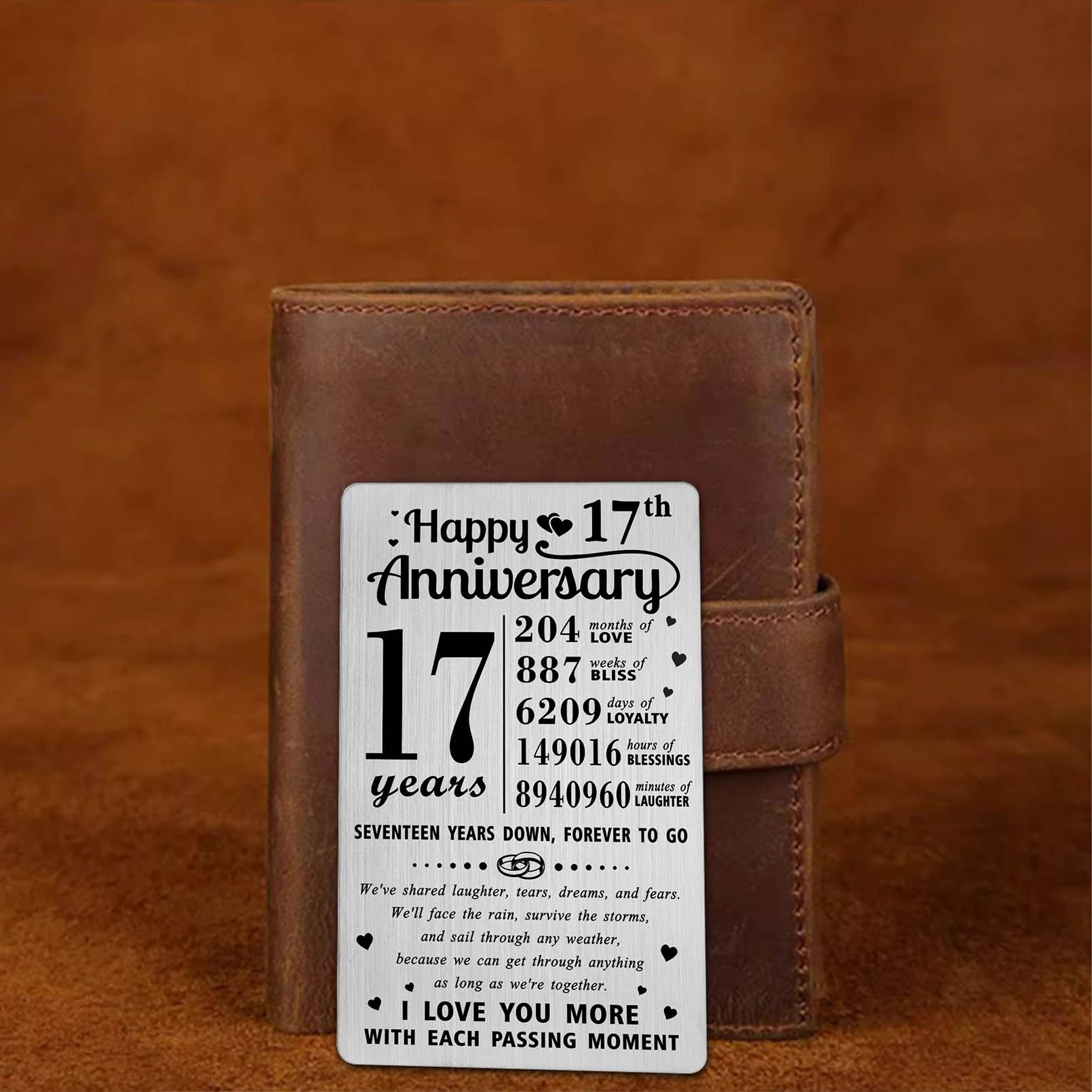 Richesele 17th Anniversary Card, Happy 17 Year Wedding Anniversary Wallet Card - Image 4