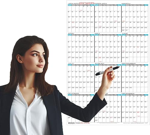 JJH Planificadores  Papel  24" x 36" grande 0000 calendario de pared  vertical 12 meses anual planificador (P00v-24x36)