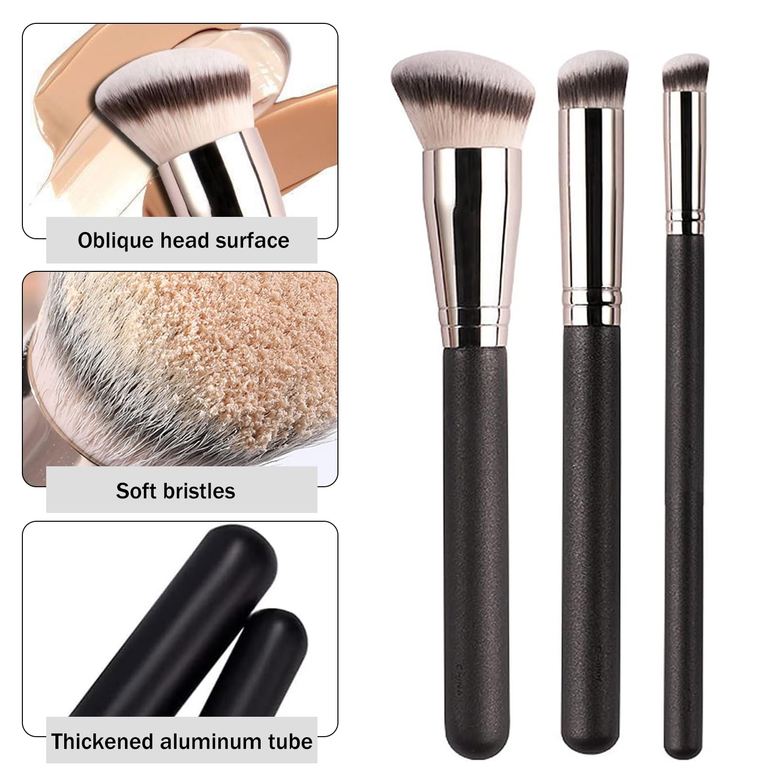 ZXCHOME Foundation Brush, 3 Pieces Professional Make Up Contouring Brushes - Image 3