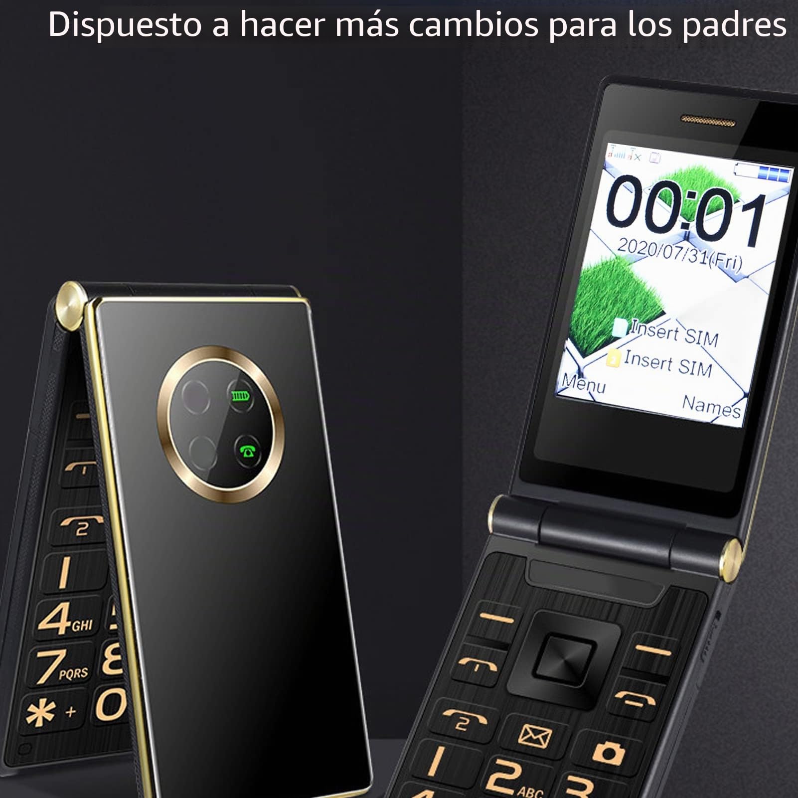 Teléfono Plegable para Personas Mayores, Desbloqueado 3G SOS Botón Grande GSM Teléfono Móvil con Tapa LCD de 2.8 Pulgadas Y Botones Prominentes Teléfono Celular Dial de un Toque Calidad de(Oro)