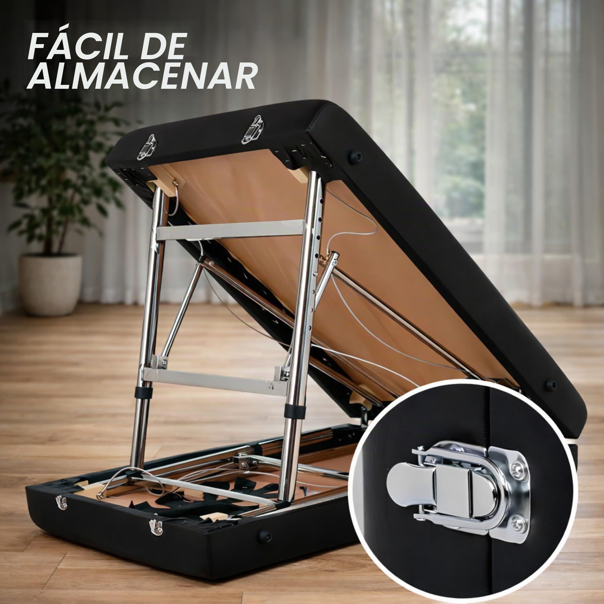 Mesa de masaje plegable profesional Maya de 2 planos, ligera y ergonómica con asa integrada, revestimiento de piel sintética, comodidad óptima (aluminio, negro)