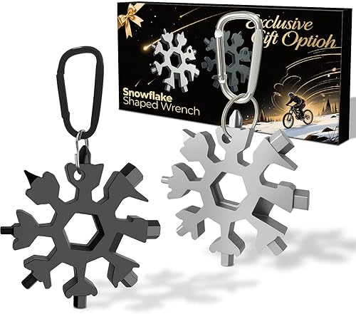 Paquete de 2 multiherramientas 18 en 1 de copo de nieve, acero inoxidable con mosquetón, abrebotellas y llave, mini herramienta para exteriores,
