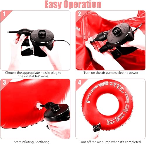 Miniatura 4 de Bomba de aire eléctrica para inflable con 3 boquillas, 110 V CA12 V CC, bomba de colchón de aire portátil, inflador de llenado rápido, bomba de aire