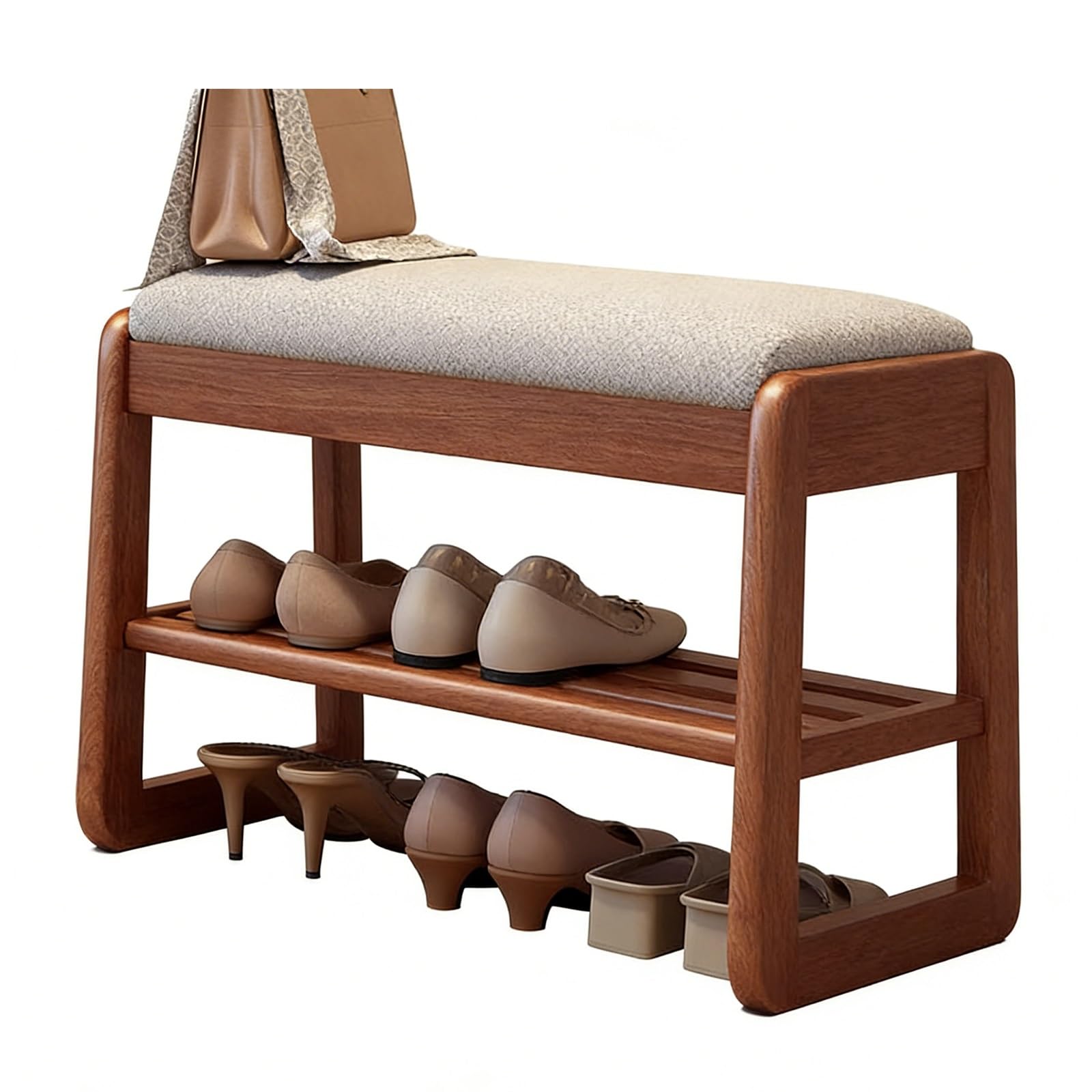 Étagère à chaussures d'entrée marron 80 cm à 2 niveaux avec housse