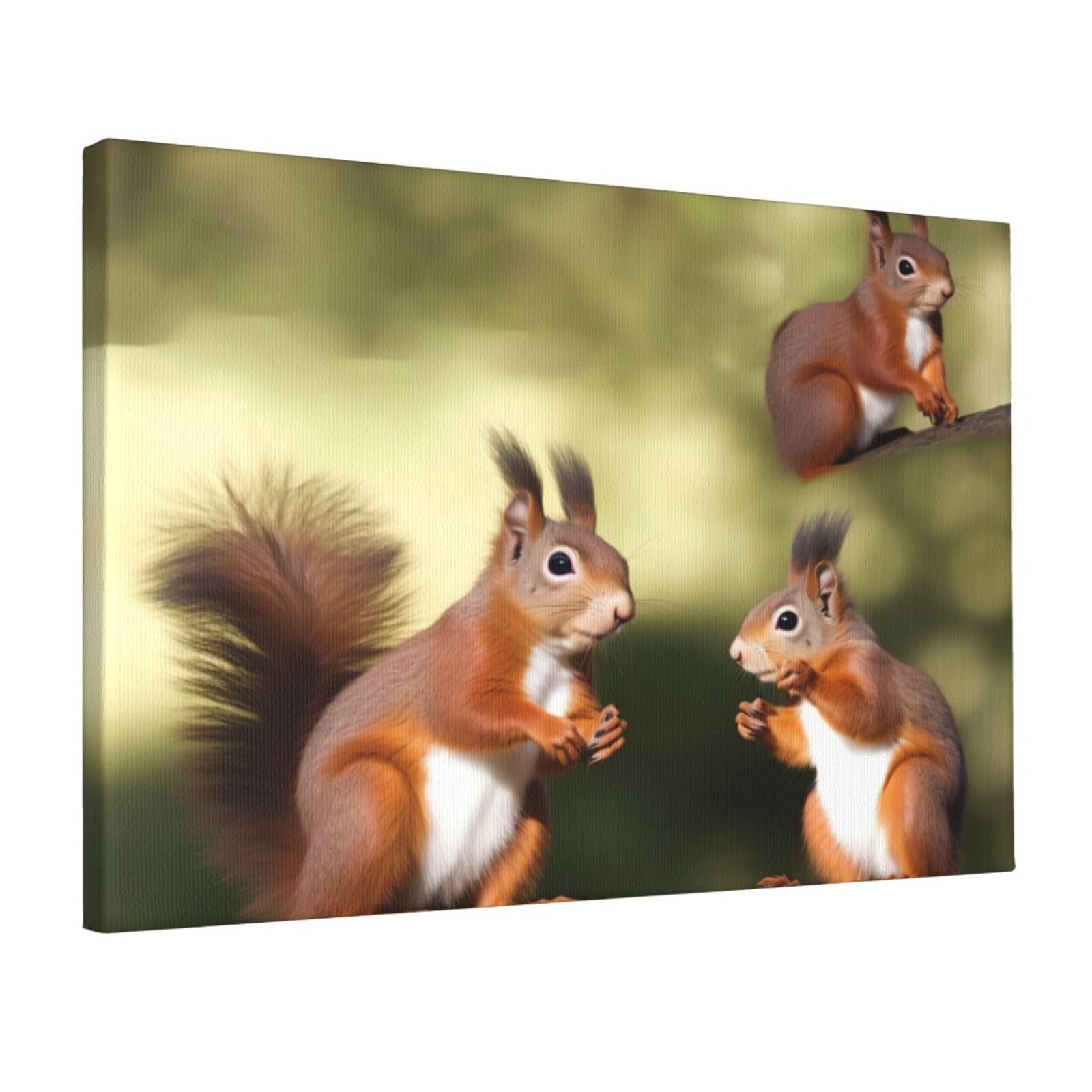 KLOPH Cute Squirrels Canvas Wall Art for Living Room 12"x18" Modern Artwork Painting for Bathroom Hanging Canvas Prints Aesthetic Wallart for Bedroom Kitchen Office Wall Decor