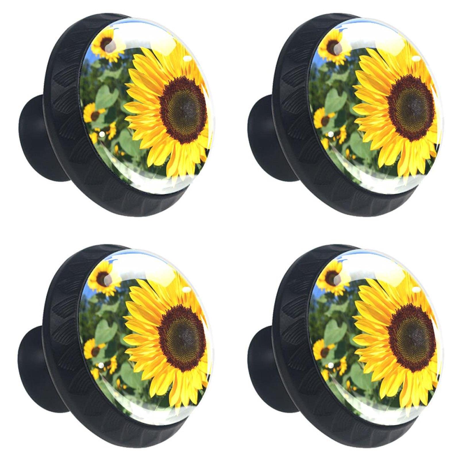Boutons de tiroir multicolores en verre tournesol poignée meuble cuisine