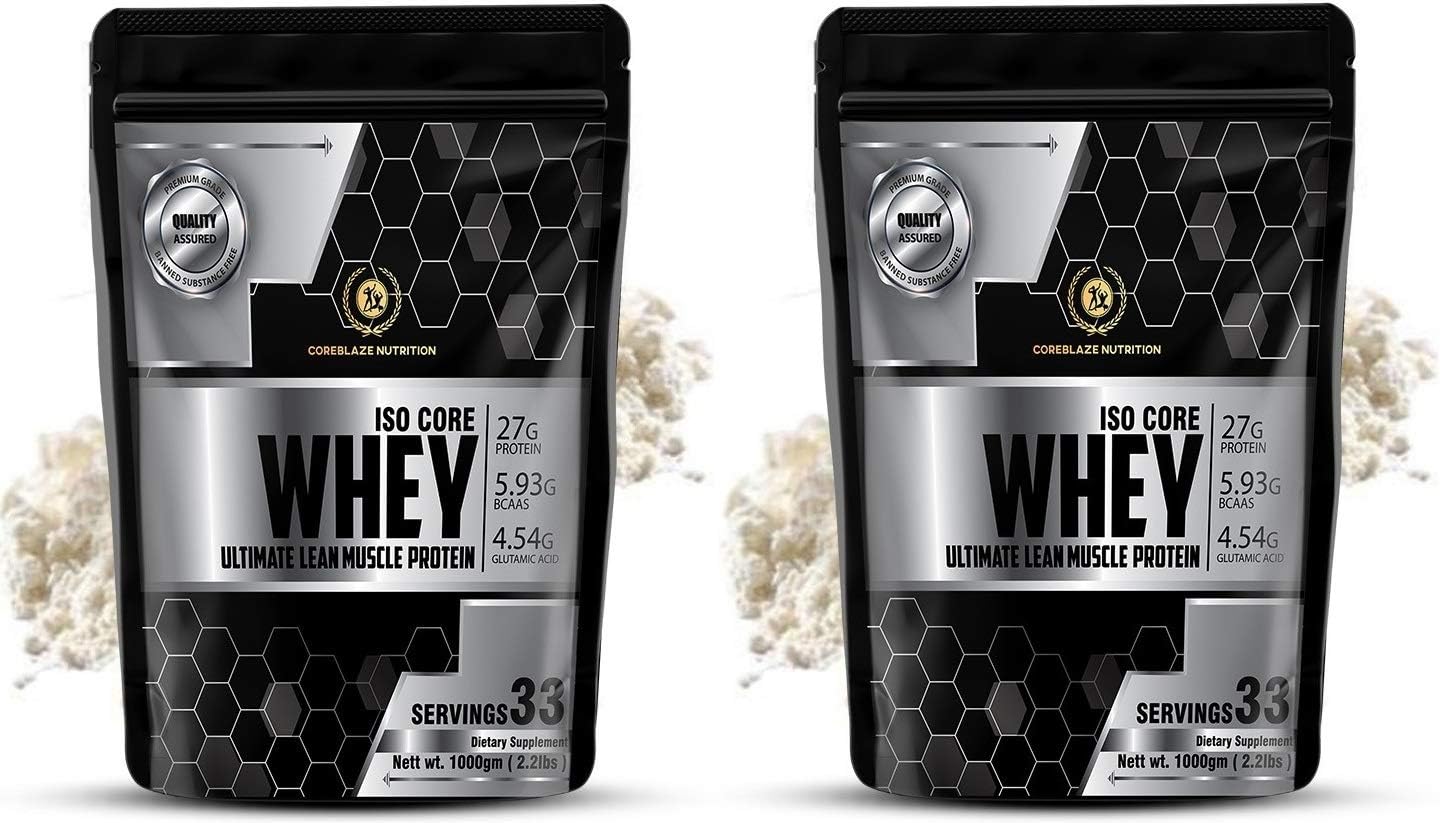 Coreblaze Nutrition® ISO CORE Best Effective Whey Protein Isolate 90%,27g Protein,5.9g BCAA,4.5g Glutamine - (2 kg)