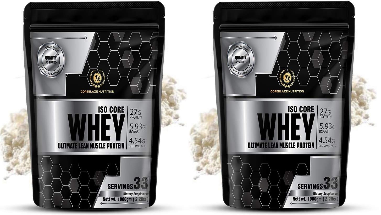 Coreblaze Nutrition® ISO CORE Best Effective Whey Protein Isolate 90%,27g Protein,5.9g BCAA,4.5g Glutamine - (2 kg)