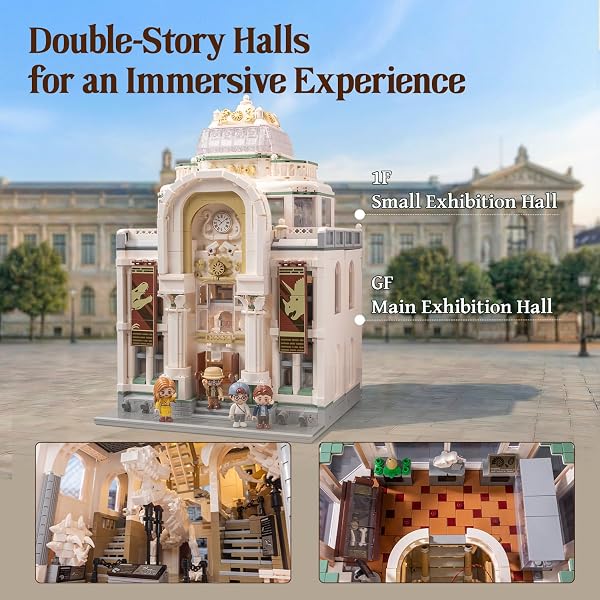 PAN TASY Blocs de construction de musée de dinosaures éclairés, architecture baroque, modèle de couloir double extensible, jeu de construction modulaire, 11 lumières, compatible avec Street View, jeu - 4