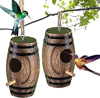 DY-SKTY 2 Pack Wooden Hummingbird Houses for Outside - Natural Hanging Nesting Bird Houses, Waterproof Garden Decor & Gifts