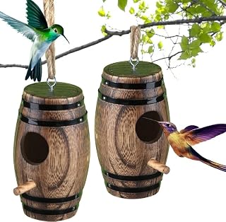 DY-SKTY 2 Pack Wooden Hummingbird Houses for Outside - Natural Hanging Nesting Bird Houses, Waterproof Garden Decor & Gifts