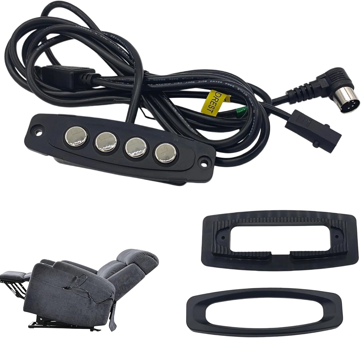 WPS4C10073 Power Recliner Controller, 4-Button Lift Chair Hand Control Replacement with 5+2 Pin Connector, Compatible with 23300195X000(B) 23300235X000 DK.08.07.110 141600640
