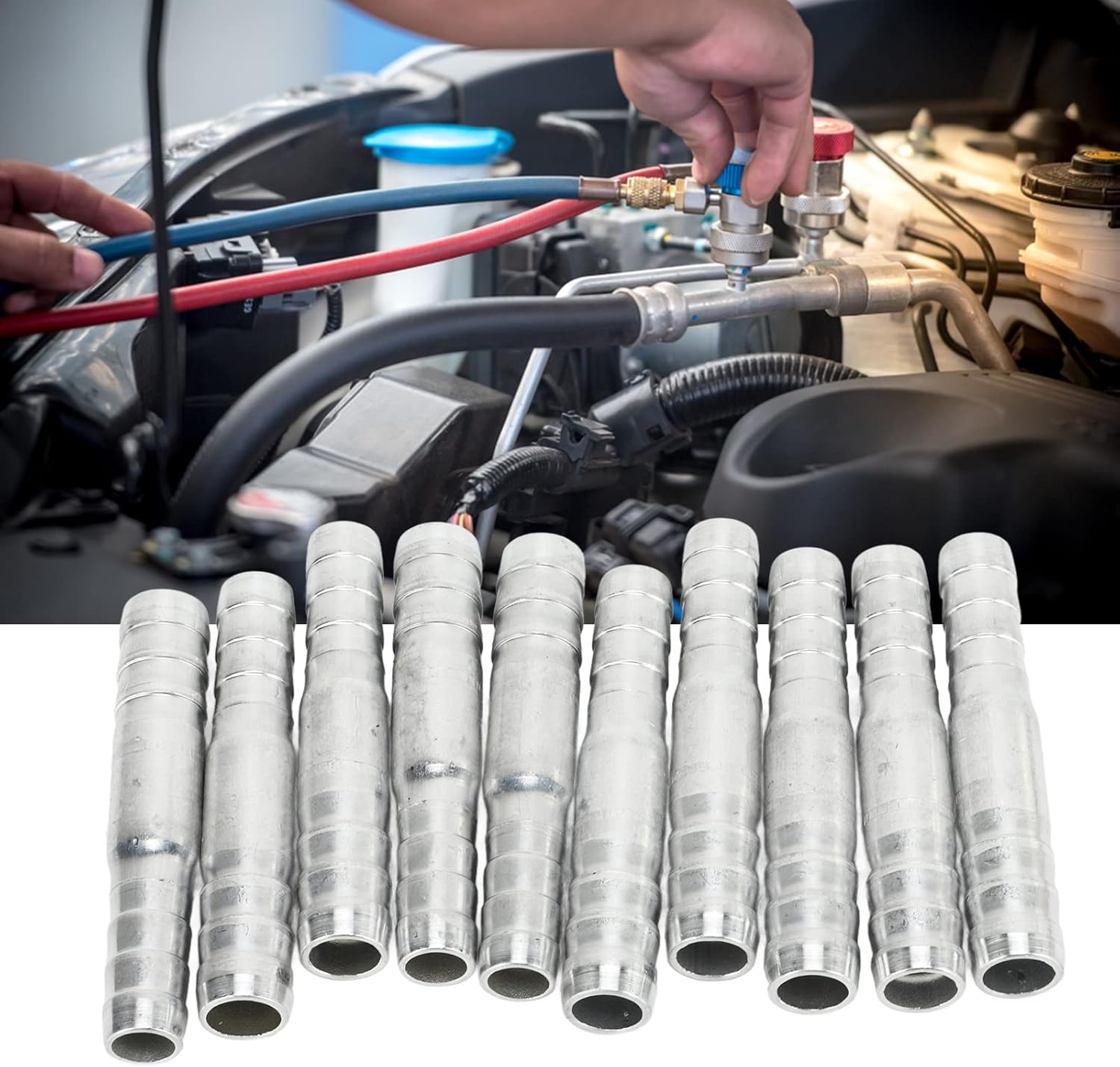 PerGar 50 Pcs Air Conditioning Hose Barb Fitting, Aluminum Pipe Connector Universal Automotive Replacement Air Conditioning Adapters Fit for Car Truck Engineering Modification(12.5mm to 14mm Sleeve)