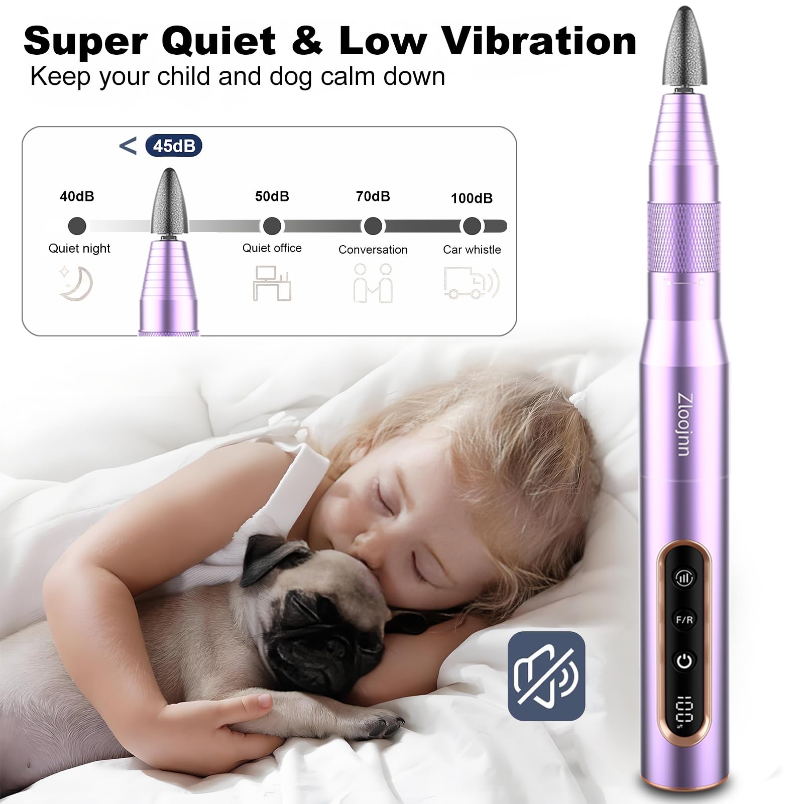 Kabelloser Nagelbohrer Elektrisch Wiederaufladbare Feile Kit, Professionelles Efile Acrylgel Nagellackentferner Pediküre Maniküre Maschine Tragbares Set für Salon Zuhause Lila