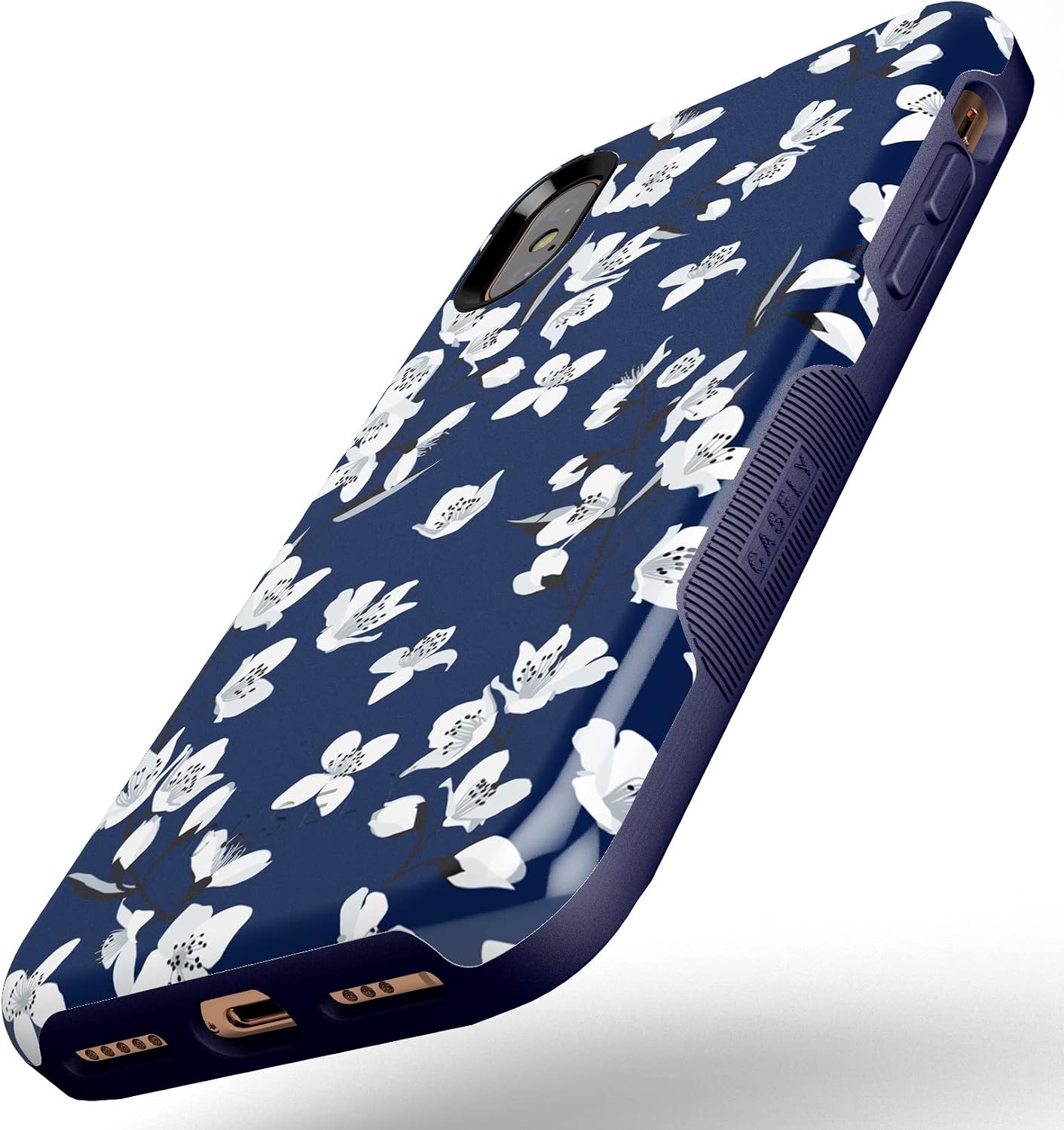 Casely iPhone X/XS Case | Floral Forest | Navy Cherry Blossom Floral | Bold Protective Design