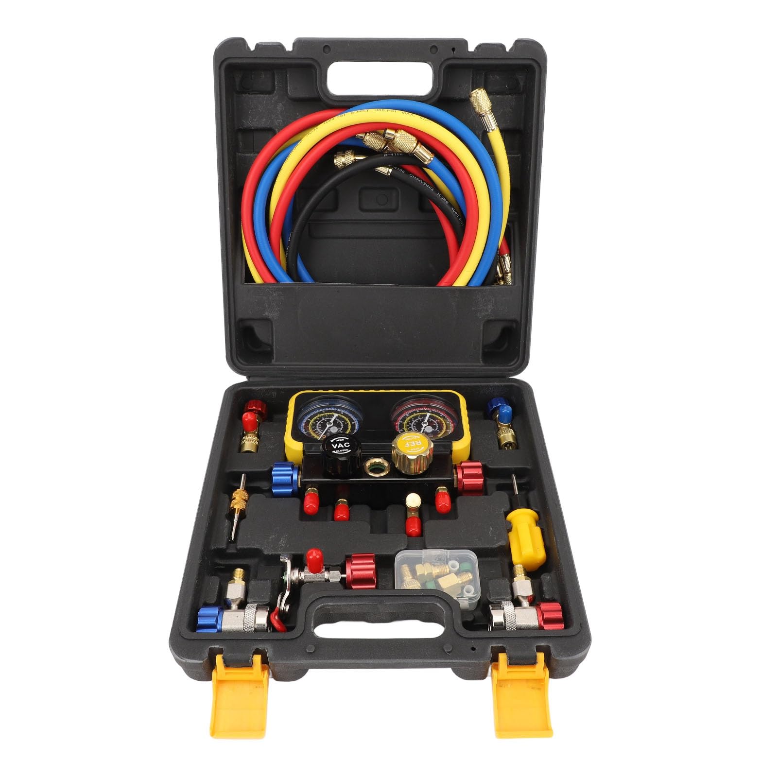 Cryfokt AC Gauges - Professional Manifold Pressure Gauges Tool Kit with R410a and R22 Safety Valves, Fit for R410a R22 R134a Refrigerants