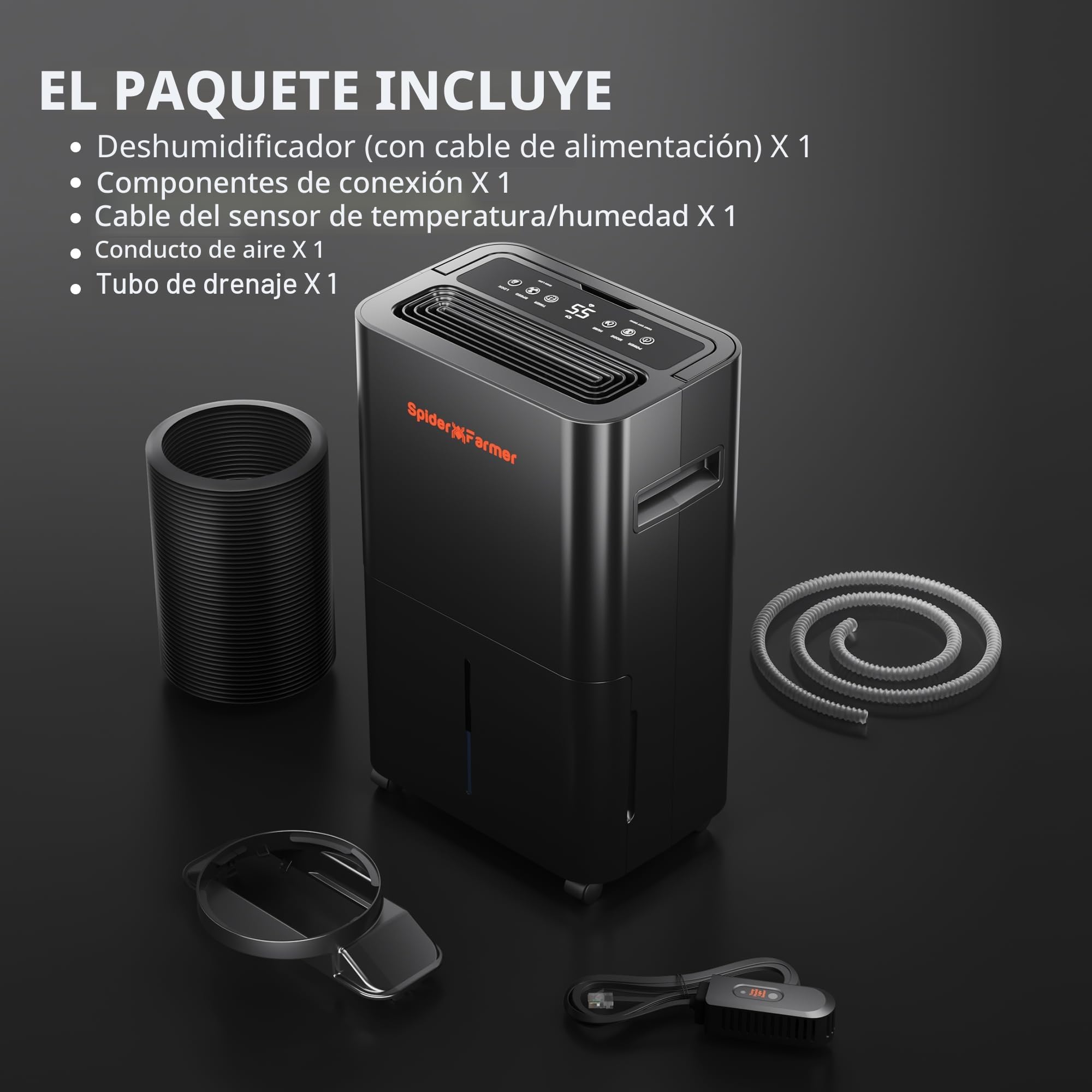 SPIDER FARMER Deshumidificador actualizado de 12 litros, deshumidificador eléctrico con cable RJ12, descongelación automática, función de temporizador de 24 horas, deshumidificador para tienda de