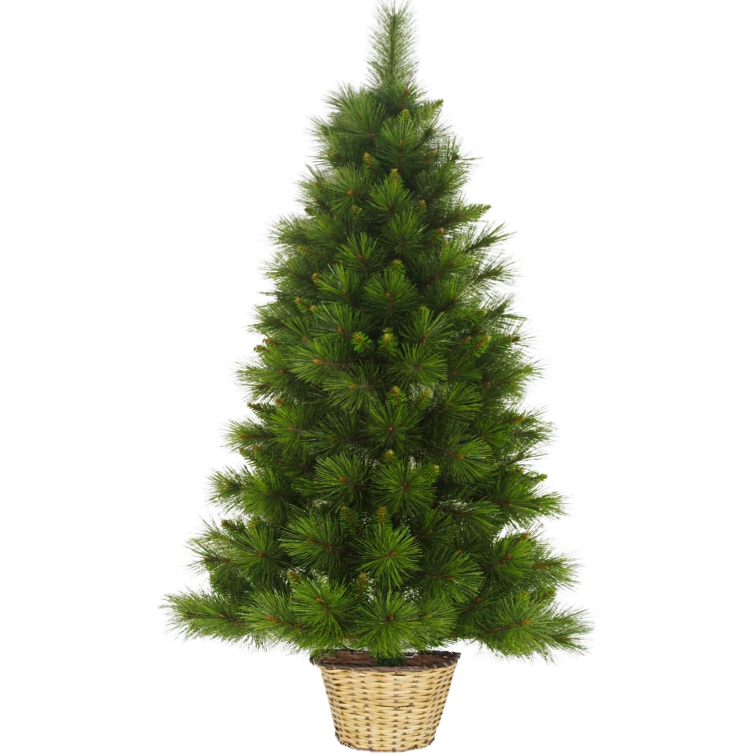 Marvin Albero di Natale da Parete Muro, Effetto Realistico Richiudibile Apertura ad Ombrello Facile da Montare Decorazioni Natalizie Folto Verde, a Metà con Vaso in Rattan e Borsone (120 CM)