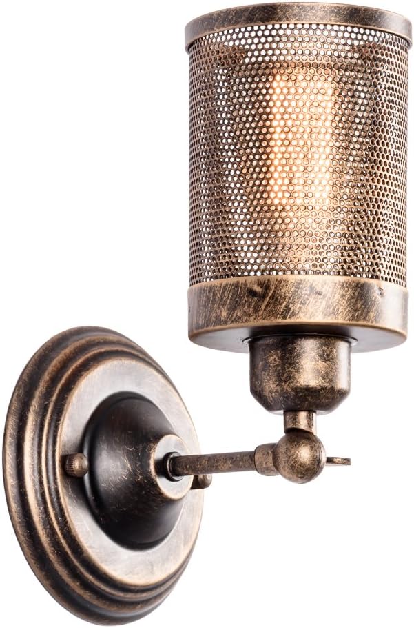 Wall Sconce Industrial Vintage 1-Light, MOONKIST Rustic Fixtures Edison Style Wall Light LED Retro Metal Single Head for Garage Gate Porch Adjustable Wall lamp Cage Nets (No Bulb)