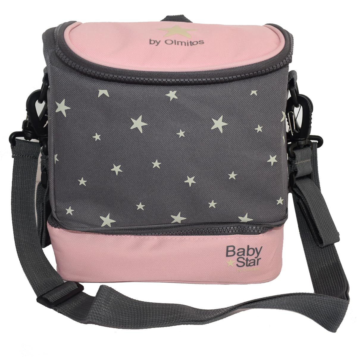 Olmitos - Bolsa bebé isotérmica para Frio y Caliente - Termoaislante para papillas y biberones - 23x21x17 compartimentado (Rosa)