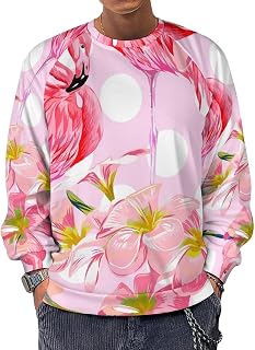 Beautiful Flamingo Bird Polka Dot Men's Crewneck Sweatshirt Long Sleeve Casual Pullover Sweater T-shirt Lightweight Tops