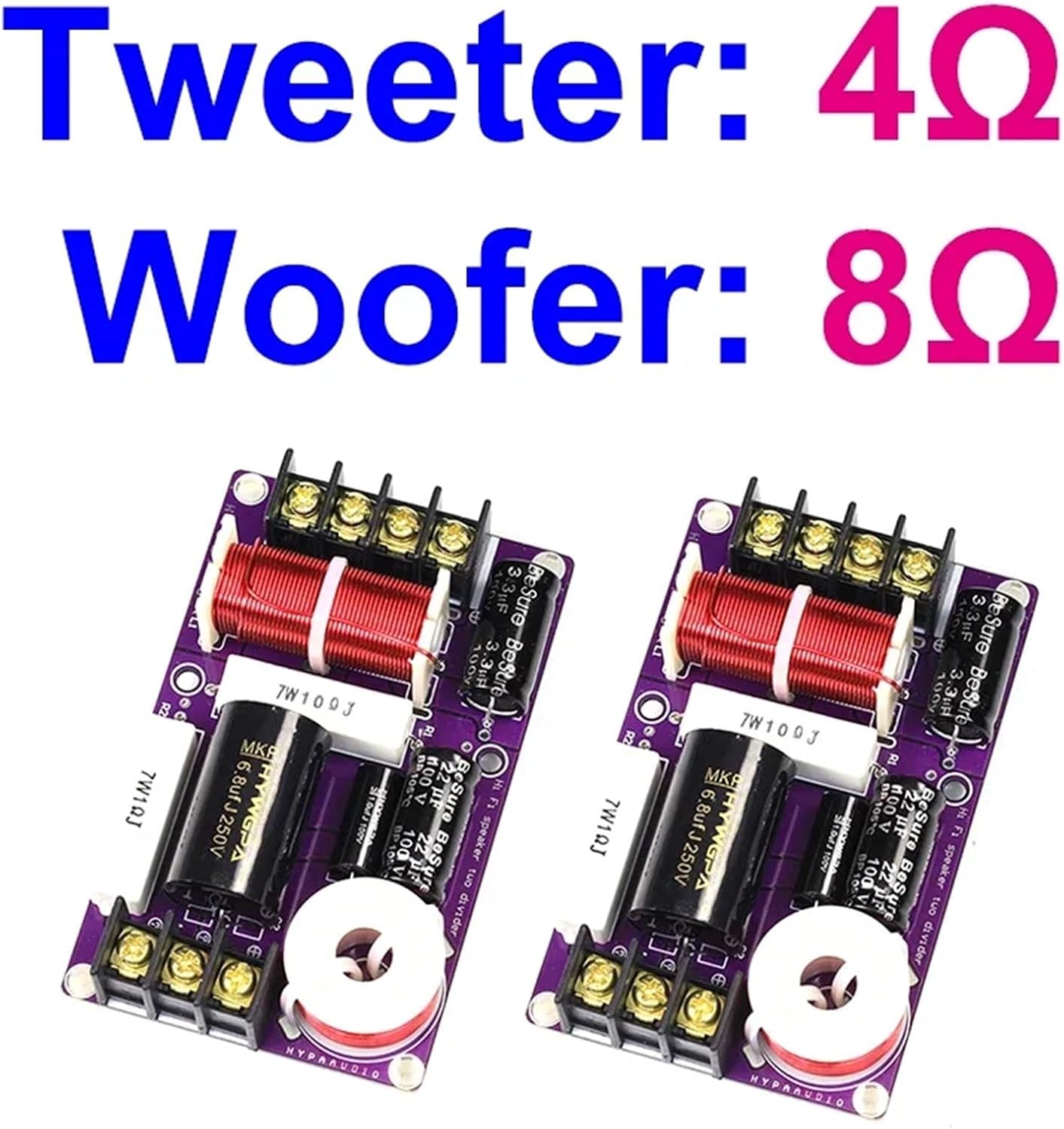 2PCS 150W 2-Way Audio HiFi Filter Circuit Board Stereo Speaker Crossover Filters 4/6/8 ohm 2 Unit Frequency Dividers(T4 W8)