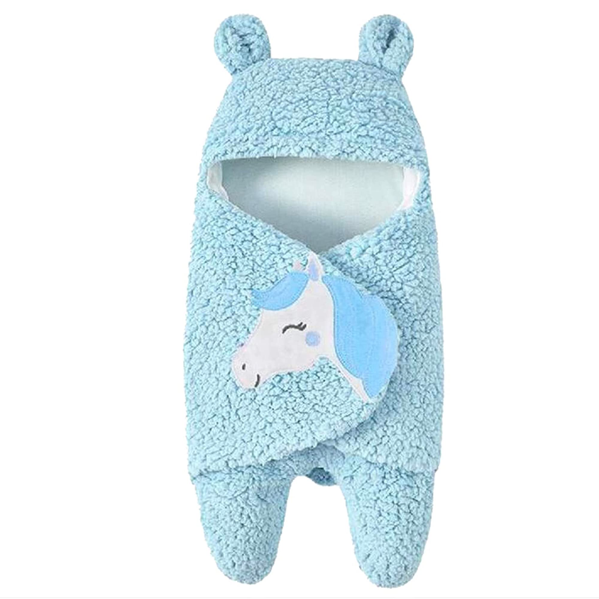MY NEWBORN 3-in-1 Baby AC Blanket -Pack of 1 (Blue) | Hooded Blanket | Boy Girl New Born Wrapper | Star Printed Wrappers | 0-6 Months | All Season | Great Gift | Bath Towel | Bath Robe | Multipurpose
