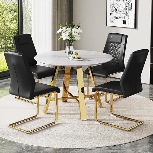 Miniatura 24 de Juego de mesa de comedor redonda para 4, mesa de comedor y sillas de cocina moderna para 4,42 pulgadas, juego de mesa de comedor para 4, juego de