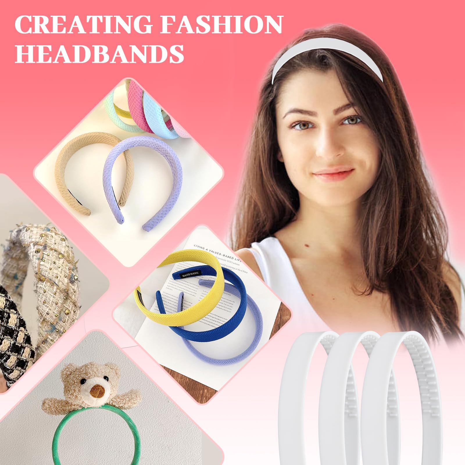 20 Pack 1.5CM Thin Hard White Plastic Headbands Skinny Plain Blank Hairband with Comb Grip Teeth Slim Hair Hoop Holder Clasp Tiara Crown Base Headpiece Crafting DIY Accessories Bulk for Women Girls - Image 2