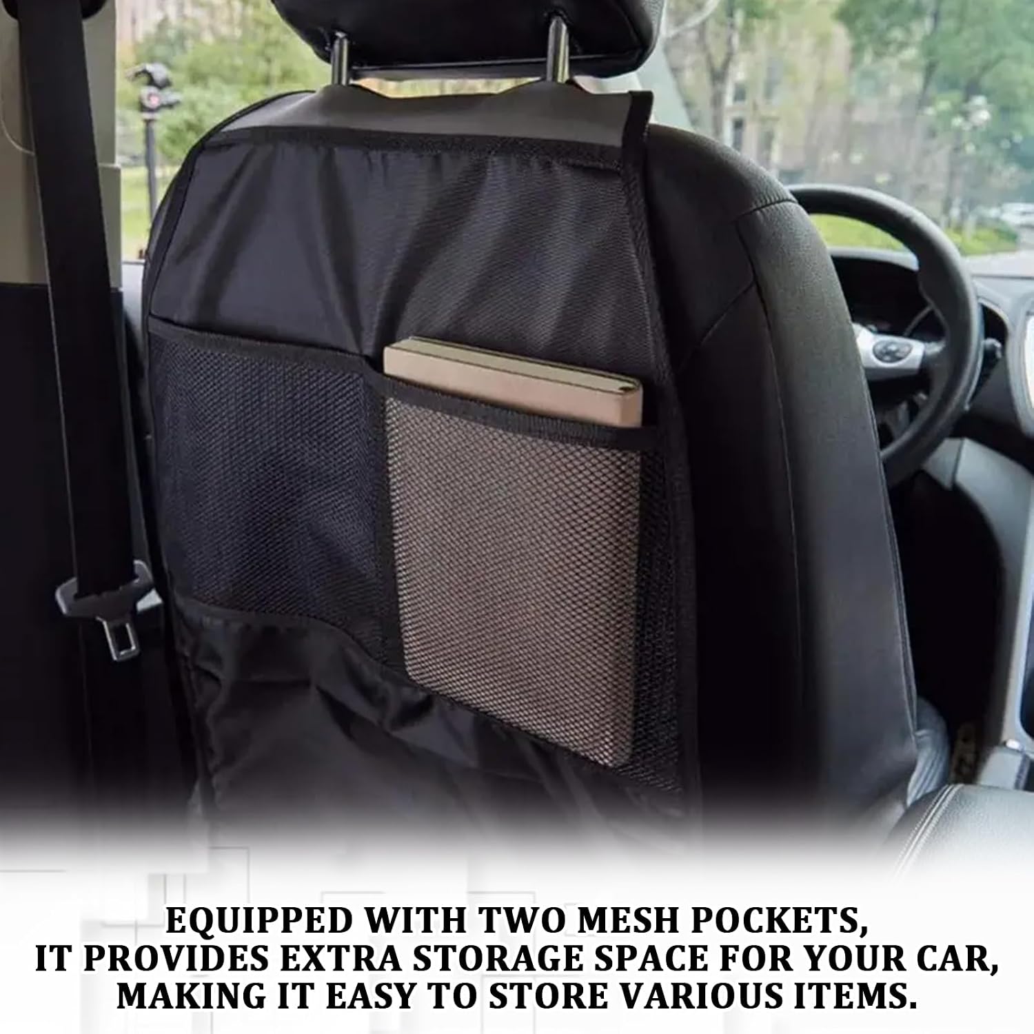 2PCS Car Kick Mats Back Seat Protector, Waterproof Back Seat Cover, Anti Slip Seats Backs Protector with Mesh Storage Pockets, Car Seats Organizer for SUV Truck Car Interior Protection Black