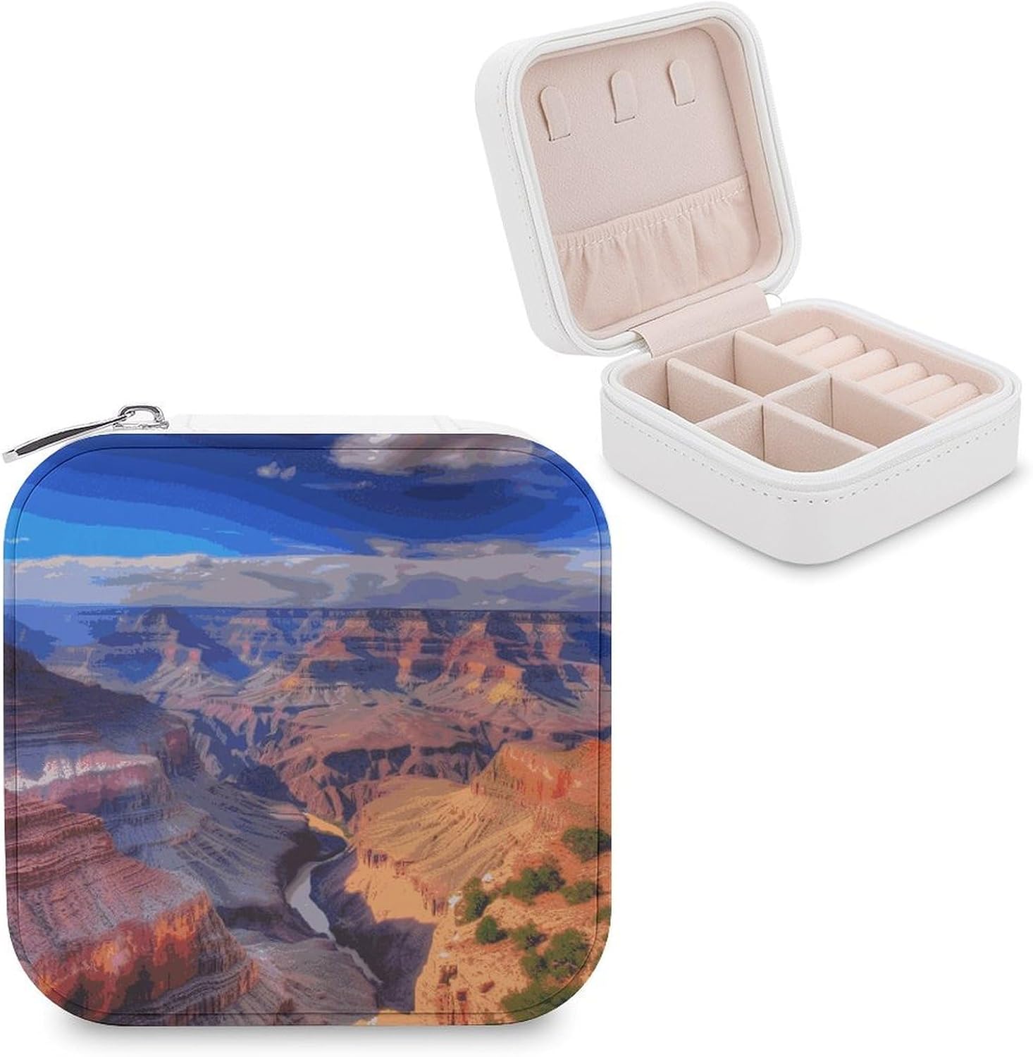Travel Jewelry Box for Women Waterproof PU Leather Beauty Grand Canyon Jewelry Organizer Tangle Free Portable Storage Holder Case for Necklace Pendant Bracelet Ring Watch Earring Bangle