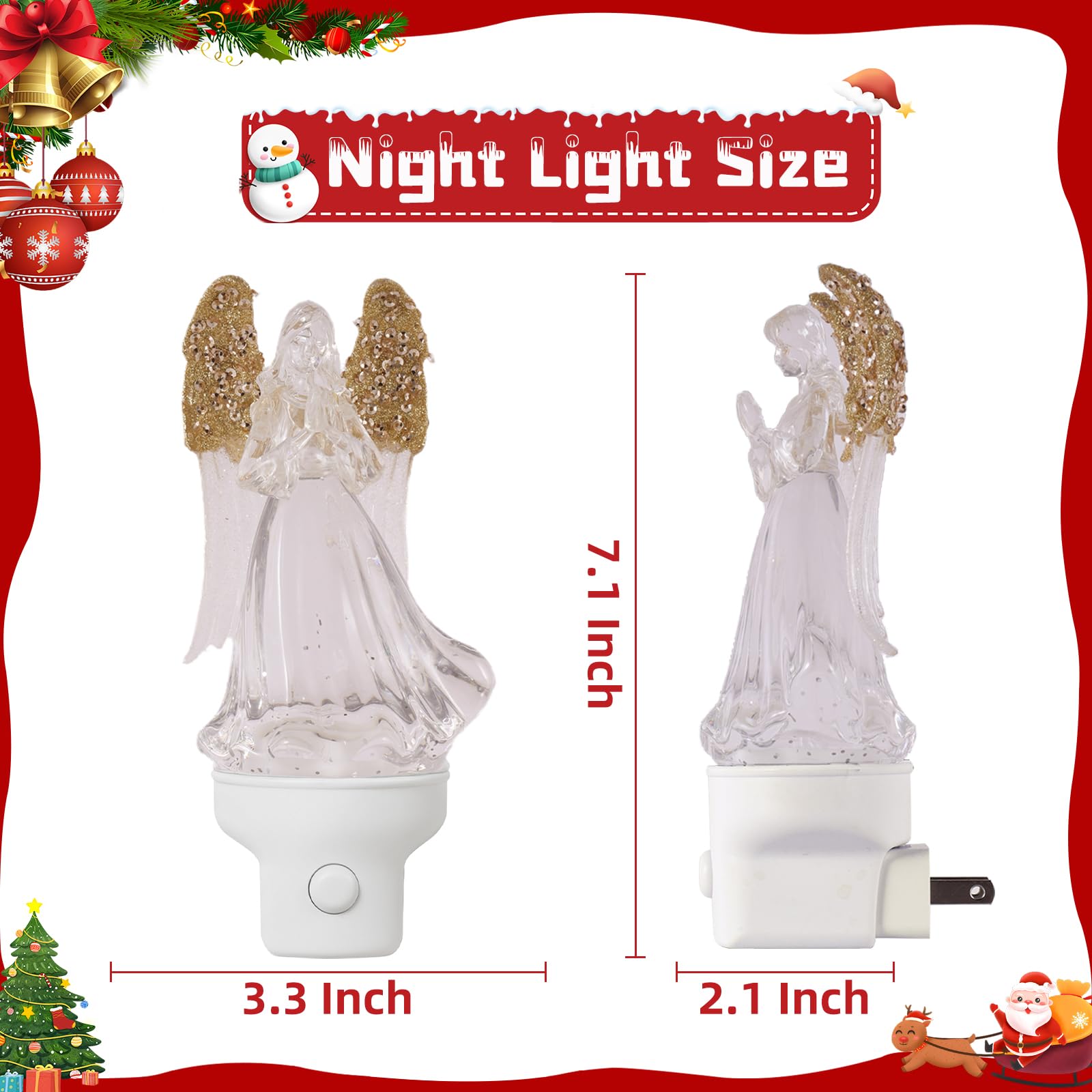 Yuxelulmai Christmas Angel Night Light Plug into Wall Swirling Glitter USB Portable Christmas Decorative Night Light Decoration for — view 3