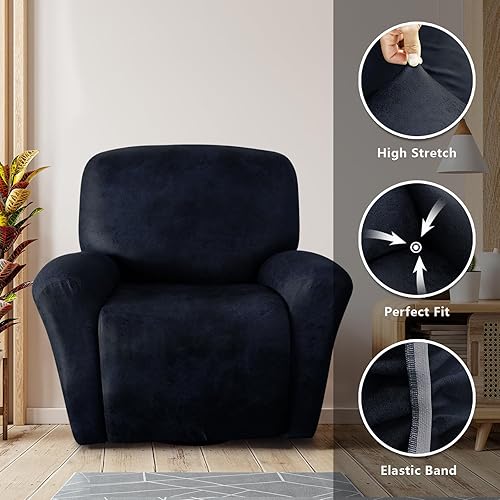 Miniatura 5 de molasofa Fundas para sillas reclinables de elastano con aspecto de cuero, 4 piezas con bolsillo, fundas suaves antideslizantes para silla, protector