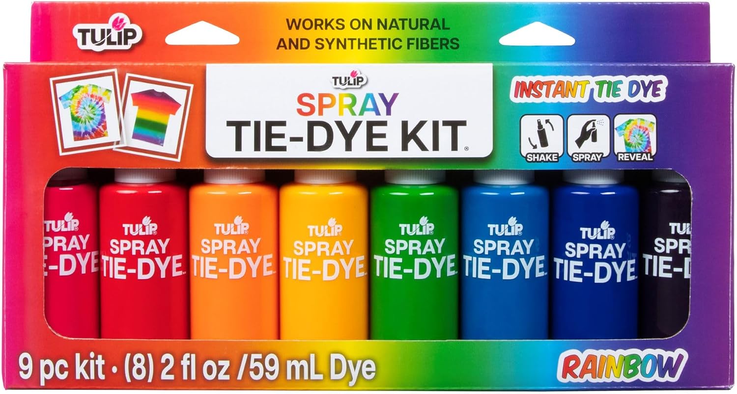 Tulip Instant Spray Tie-Dye Kit 8 Pack, No Heat Set Required, Fast and Easy on All Fabrics, 8 Rainbow Colors