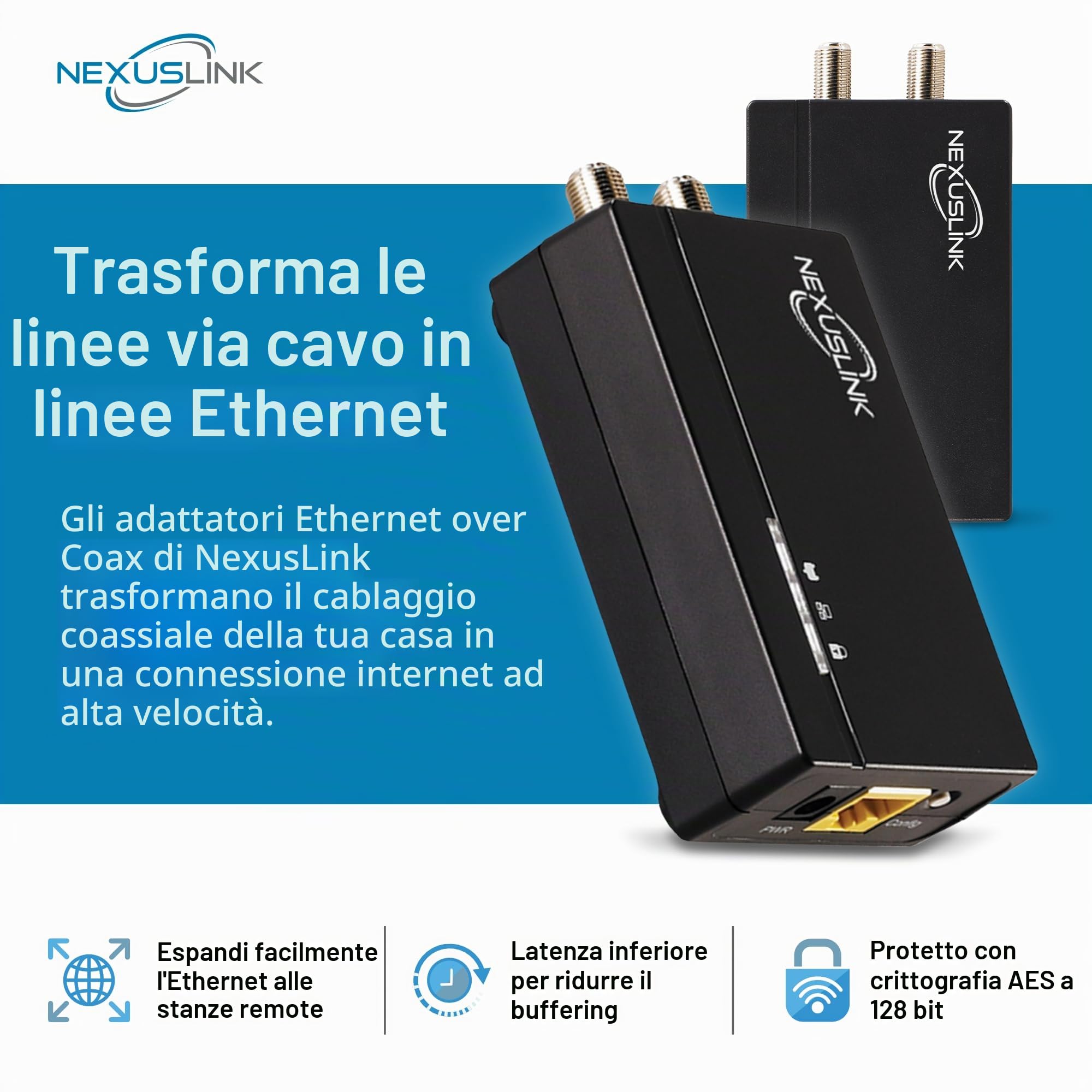 G.hn - Kit adattatore Ethernet su cavo coassiale, rete da 1,2 Gbps per cavo coassiale non utilizzato/scuro, connessione cablata sicura per giochi e streaming, facile installazione, non per
